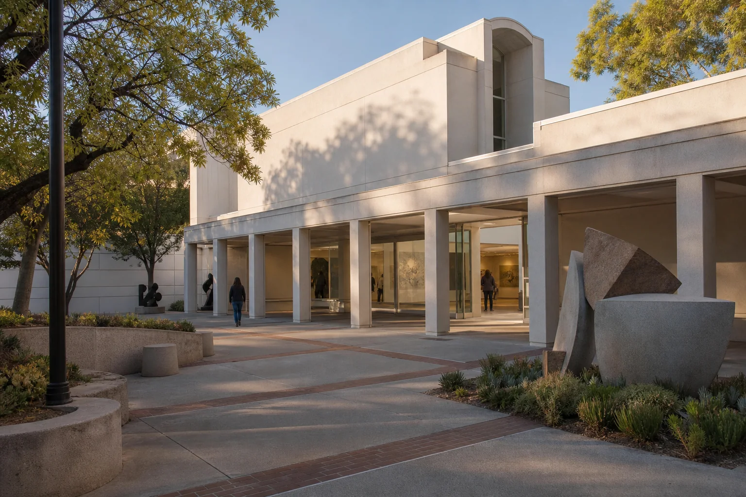 Contemporary municipal gallery entrance and landscaped plaza representing Brea Art Gallery