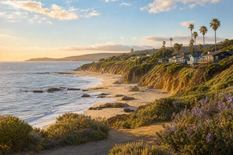 Editorial illustration of Crystal Cove State Park on the Orange County coast