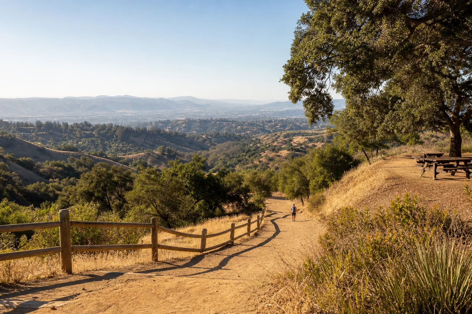 Oak-lined hillside trail and San Gabriel Valley views representing Schabarum Regional Park