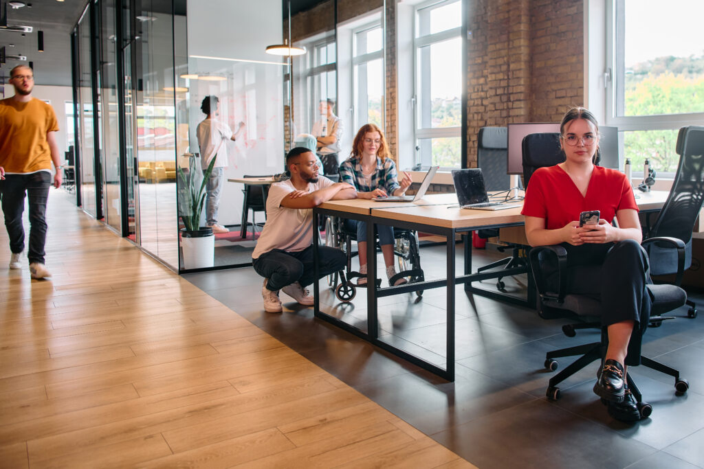 Business professionals collaborating in a modern office